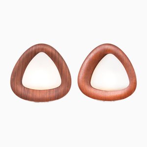Italian Teak and Opaline Wall Lights by Goffredo Reggiani, 1960s, Set of 2