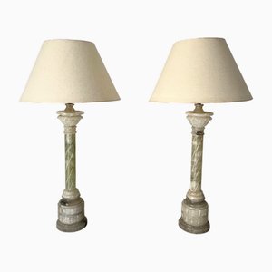 Lampes Colonne en Marbre d'Albâtre Sculpté, Italie, 20ème Siècle, Set de 2