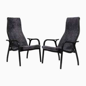 Fauteuils Lamino en Cuir Patiné attribués à Yngve Ekström pour Swedese, 1950s, Set de 2