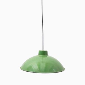 Antique Green Lacquered Metal Ceiling Lamp, France, Early 20th Century