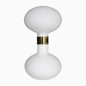 Large Brass and Opaline Glass Floor or Table Lamp, Italy, 1970s