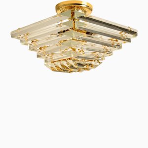 Clear and Gold Glass Pyramid Flush Mount in the style of Venini, 1970s