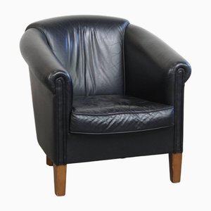 English Black Cowhide Leather Club Chair