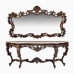 Louis XV Style Console with Mirror, Early 20th Century, Set of 2