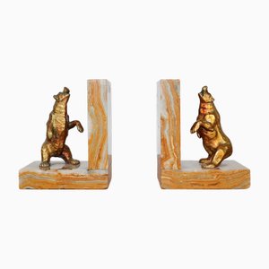 Art Deco Bear Bookends in Marble and Brass, France, 1930s, Set of 2