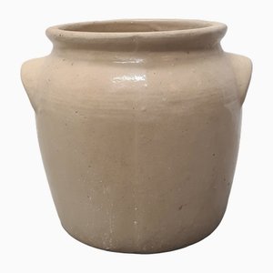 Maceta antigua de gres beige, principios del siglo XX