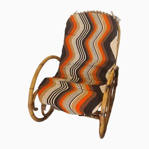 Vintage Rattan Rocking Chair with Cushion, 1960s