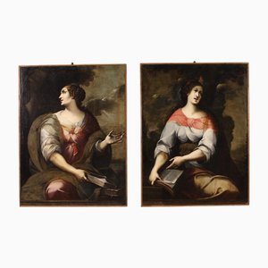 Italienischer Künstler, Die Delphische Sibylle und die Cumäische Sibylle, 1670, Öl auf Leinwand, Gerahmt, 2er Set