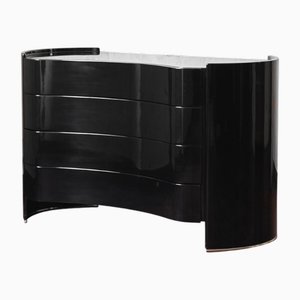 Chest of Drawers in Lacquered Black Wood and Chrome Metal, 1970s