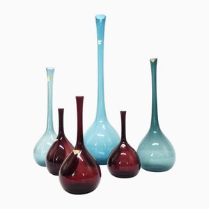 Tulip Vases in Blown Glass by Arthur Percy for Gullaskruf, Sweden, 1950s, Set of 6