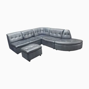 Modular Buffalo Leather Seating Group attributed to Laauser, 1980s Set of 5
