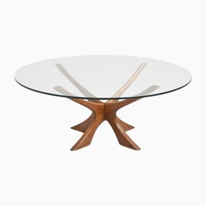 Mesa de centro danesa Mid-Century redonda de vidrio de Illum Wikkelsø, años 60