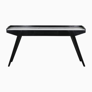 Mid-Century Modern Console Table in Black Lacquered Wood and Marble, 1950s