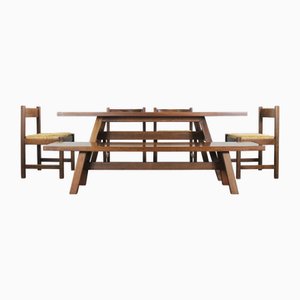Dining Room Set with Table Bench and Chairs by Giovanni Michelucci for Poltronova, 1960s, Set of 6