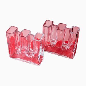 Sculptural Crystal Glass Vases by Josef Riedl for Riedl Glass, Austria, 1970s, Set of 2