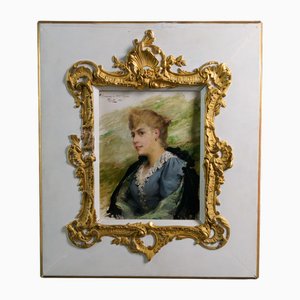Antoine-Auguste Thivet, Portrait of a Lady, 1893, Oil on Cardboard, Framed