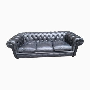 Chesterfield 3-Seater Sofa in Black Leather by Renzo Frau for Poltrone Frau, 1980s