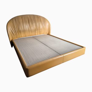 Intervista Double Bed in Mustard Leather by Renzo Frau for Poltrone Frau, 1980s