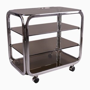 Smoked Glass and Chrome Rolling Trolley, 1980s