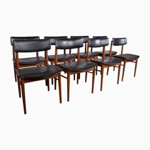 Danish Chairs in Teak, Black Skai and Brass by Sven Chrobat for Sax, 1960s, Set of 8