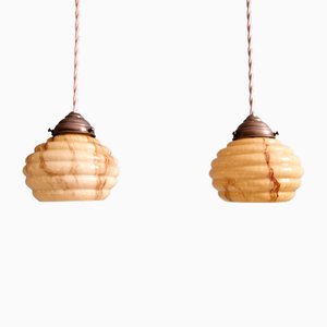 Lampade a sospensione Art Déco in opalino marmorizzato di Scailmont, Belgio, anni '20, set di 2