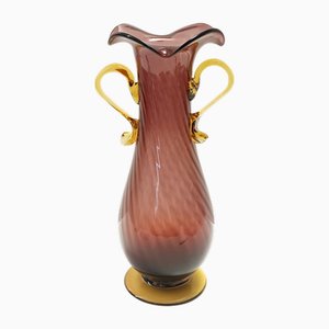 Brown and Yellow Murano Glass Amphora Vase attributed to Fratelli Toso, Italy, 1940s