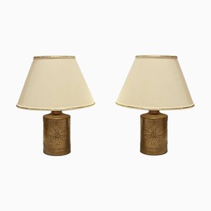 Lasierte Vintage 22-Karat Gold Tischlampen aus Keramik von Bitossi für Bergboms, 2er Set