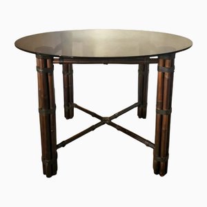Round Smoked Glass Table, 1970s