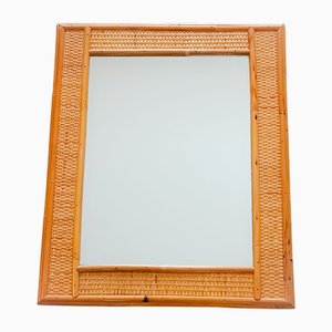 Mid-Century Wall Mirror in Woven Bamboo Wicker from Dal Vera