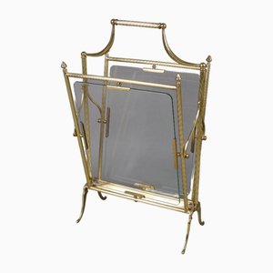 Mid-Century French Brass and Glass Magazine Rack attributed to Maison Baguès, 1950s