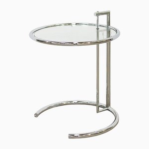 Tavolino da caffè rotondo in acciaio e vetro di Eileen Gray