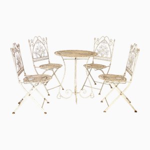 Coffee Table and Wrought Iron Folding Garden Chairs, 1960s, Set of 5