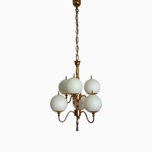 24 Karat Messing & Glas Kugel Kronleuchter von Sölken Leuchten, 1960er