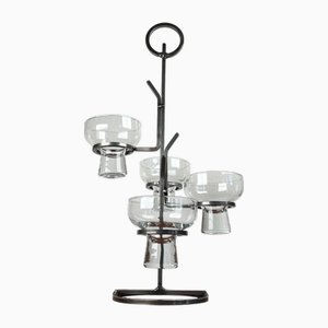 Vintage Danish Candleholder in Wrought Iron and Glass, 1970s