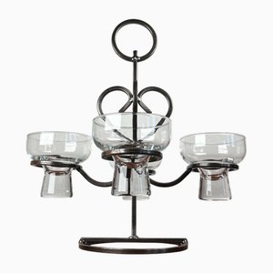 Vintage Danish Candleholder in Wrought Iron and Glass, 1970s