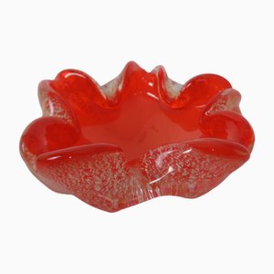 Red & Silver Murano Glass Ashtray by Barovier & Toso, Italy, 1960s