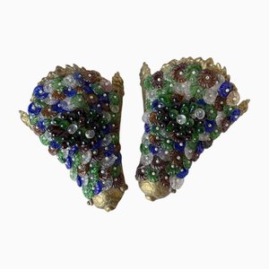 Art Nouveau Bronze and Murano Glass Wall Lights, Set of 2