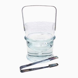 Glass and Metal Ice Bucket attributed to Sidse Werner for Holmegaard, 1970s, Set of 2