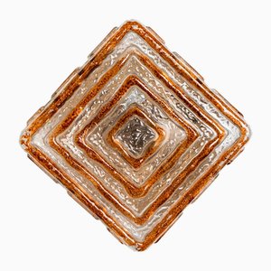 Lampada da parete o da incasso quadrata in vetro ambrato attribuita a JT Kalmar per Kalmar, anni '70