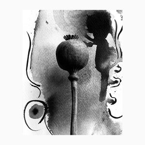 Poppy on Ink - Photographie de film floral en composition avec abstraction d'encre 2023