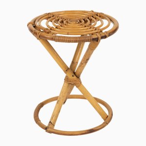 Tabourets Ronds en Rotin et Bambou, Italie, 1960s