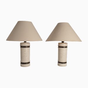 Moderne Mid-Century Tischlampen aus weißer & brauner Keramik von Bitossi für Bergboms, 1970er, 2er Set