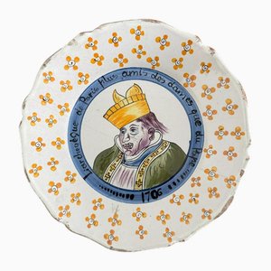 18th Century Nevers Plate the Archbishop of Paris Plus Friends of the Ladies, 1706