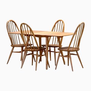 Folding Table and Four Quaker Chairs by Lucian Ercolani for Ercol, 1960s