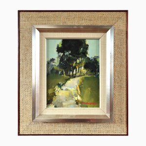 Sendero iluminado por el sol, pintura al óleo, enmarcado