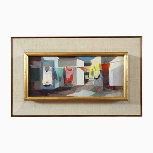 Patio iluminado, pintura al óleo, enmarcado