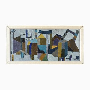 Industrial Abstraction, Oil Painting, Framed