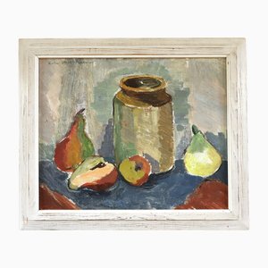 Birnen & Glas-Stillleben, Ölgemälde, Gerahmt