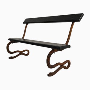 Antique Victorian Cast Iron Snake Garden Bench, 1890s