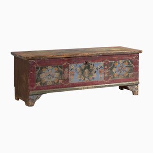 Antike Lange Kommode mit Blumenmotiven, 1870er